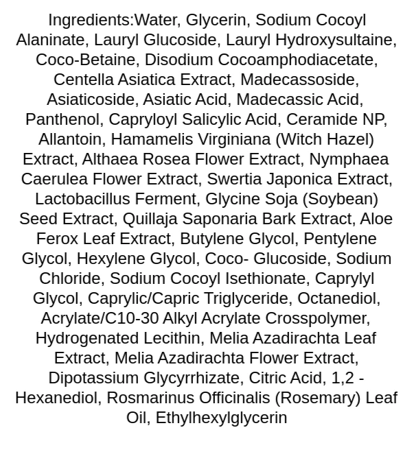 torriden-balanceful-cica-cleansing-gel-ingredients